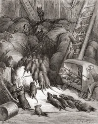 The League of the Rats, fra en udgave af det sene 19. århundrede af Fables de La Fontaine (trægravering)